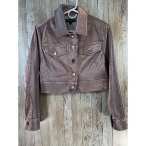 Allen Schwartz Cropped Jacket XS Rose Gold Metallic Button Up‎ Motorcycle Coat